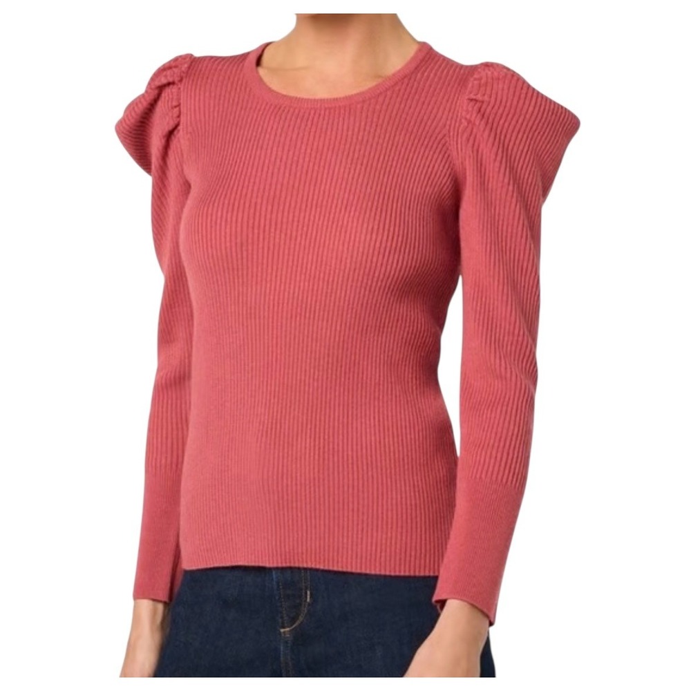 Joe’s Jeans Women’s Large Slate Rose Ribbed Puff Sleeve Sweater